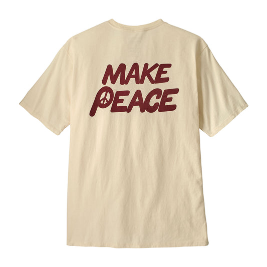 Camiseta hombre Patagonia M’s Balance Organic T-Shirt blanca Peace Seeds, algodón orgánico con gráfico de paz y armonía